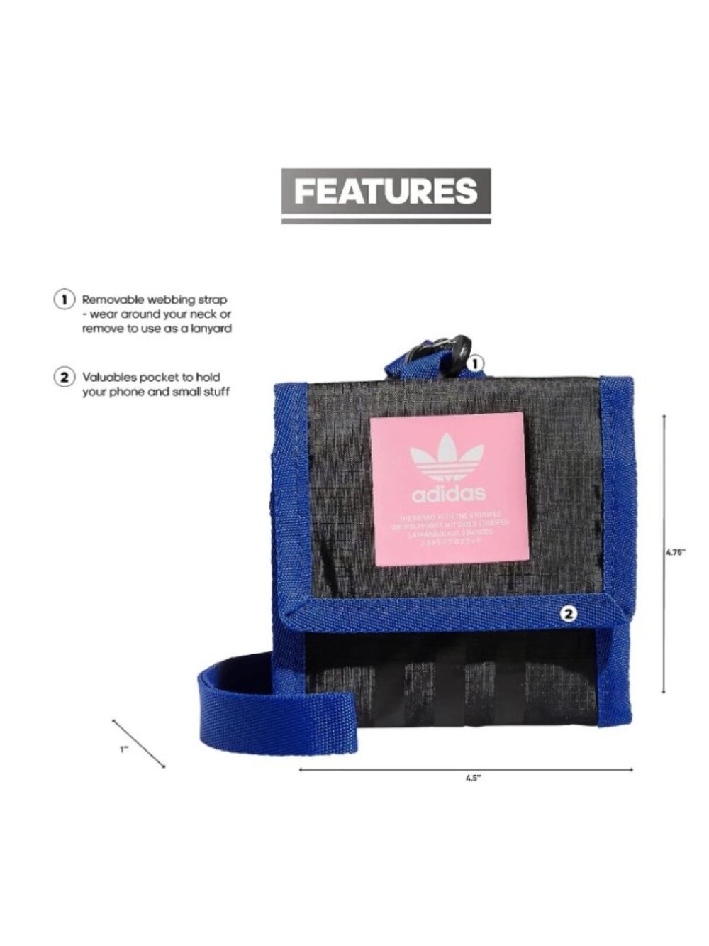 Adidas Originals Neck Pouch Black Blue Crossbody Travel Wallet Festival Bag New